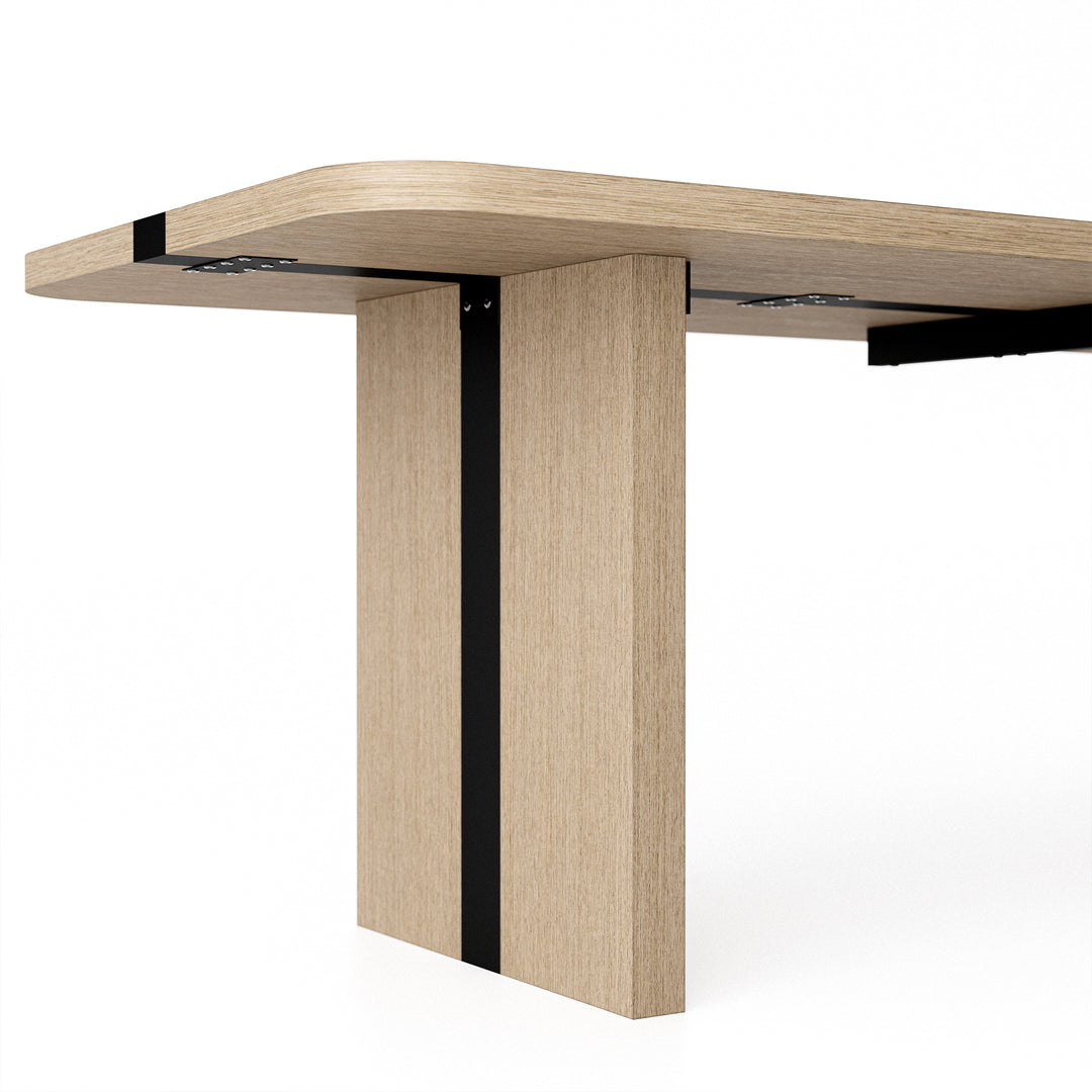 Rounded Edge Wood Grain Dining Table with Metal Frame