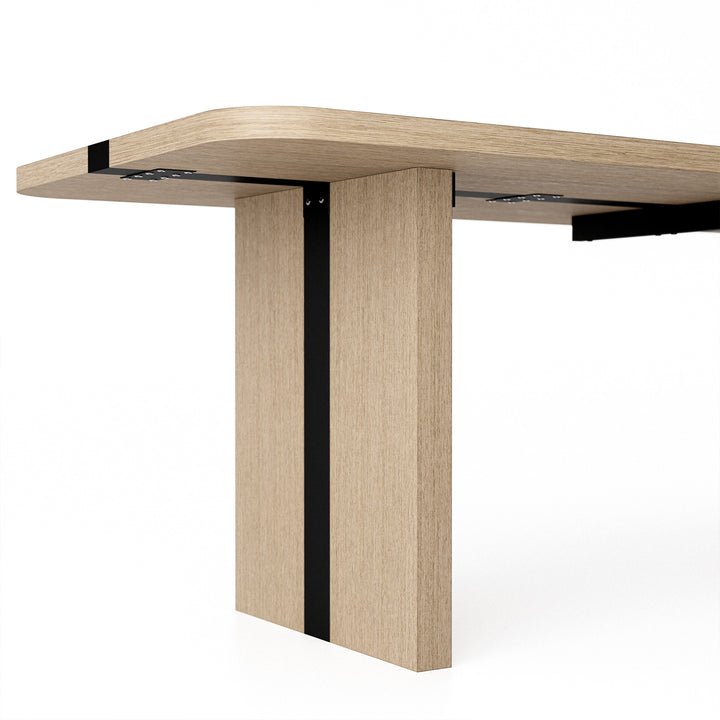 Rounded Edge Wood Grain Dining Table with Metal Frame