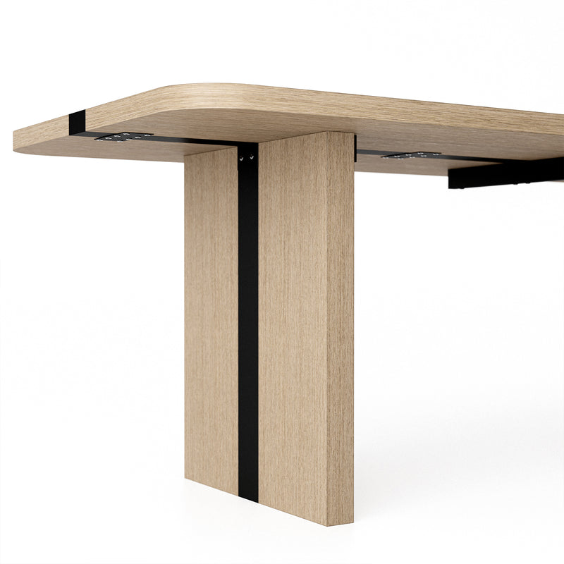 Rounded Edge Wood Grain Dining Table with Metal Frame