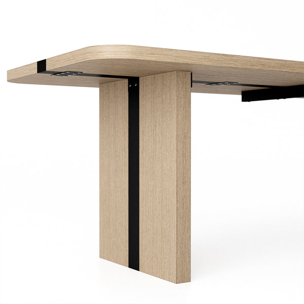 Rounded Edge Wood Grain Dining Table with Metal Frame