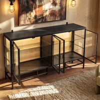 4-Door Display Cabinet with Glass Shelves and Iron Legs