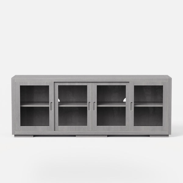 TV Stand with Tempered Glass Sliding Doors and Adjustable Shelves