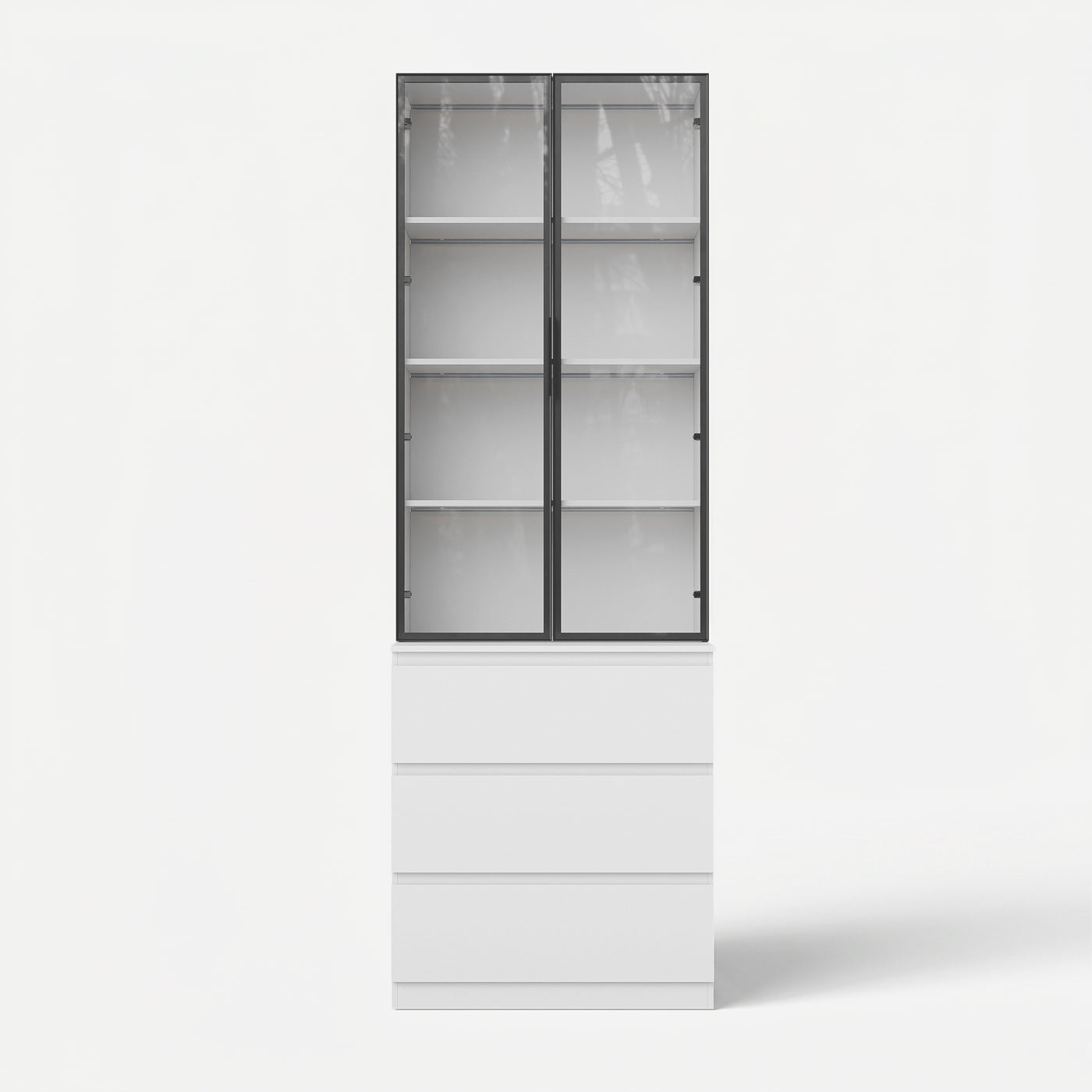 Pantry Cabinet with Glass Doors and LED Lighting
