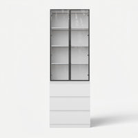 Pantry Cabinet with Glass Doors and LED Lighting