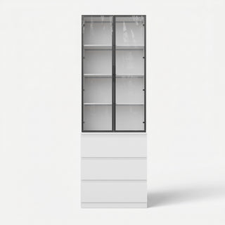 Pantry Cabinet with Glass Doors and LED Lighting