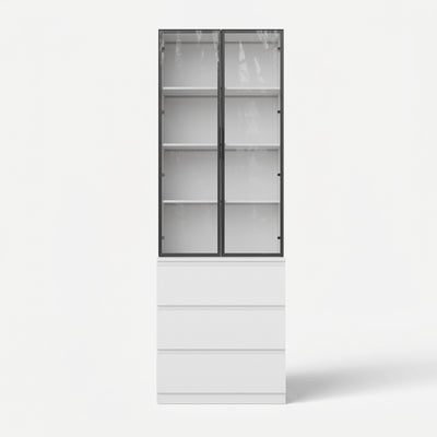 Pantry Cabinet with Glass Doors and LED Lighting