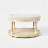 Upholstered Round Coffee Table with Open Shelf Base