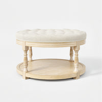 Upholstered Round Coffee Table with Open Shelf Base