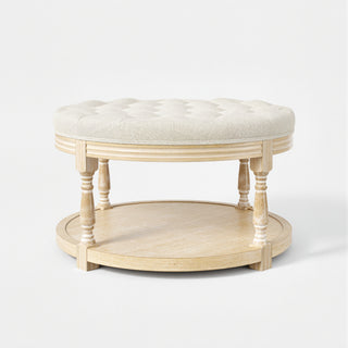 Upholstered Round Coffee Table with Open Shelf Base