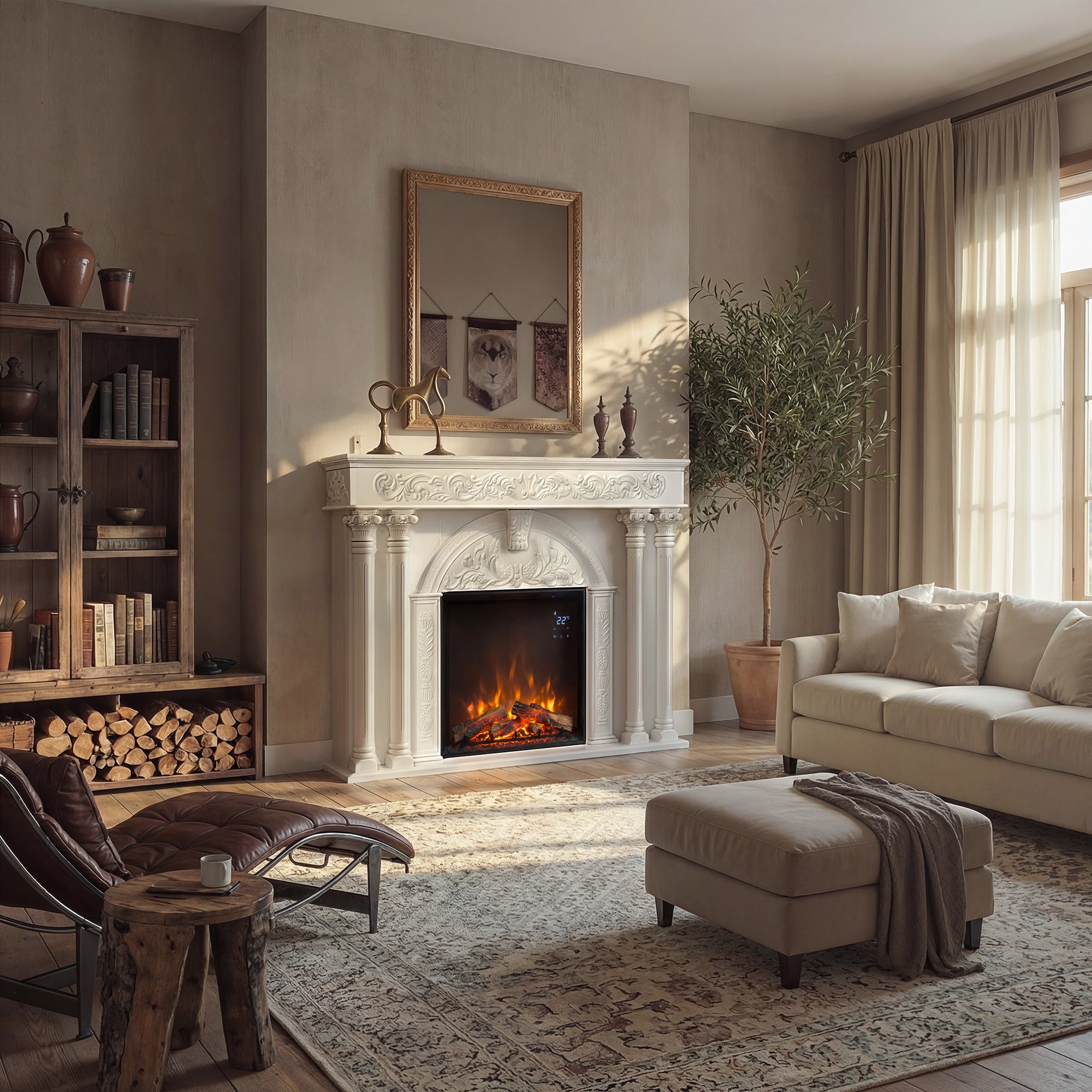 55.1 in. Freestanding Wood Electric Fireplace - Thumbnail 4