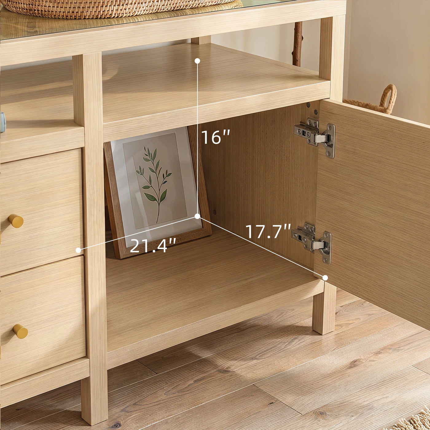 Storage Cabinet with Open Shelf, Drawers and Double Cabinets