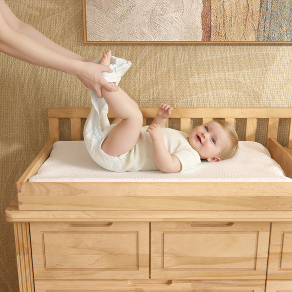 Solid Wood Changing Table with Drawers and Handle-Free Design
