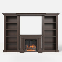 Traditional Entertainment Center with Built-In Electric Fireplace and Bookshelves