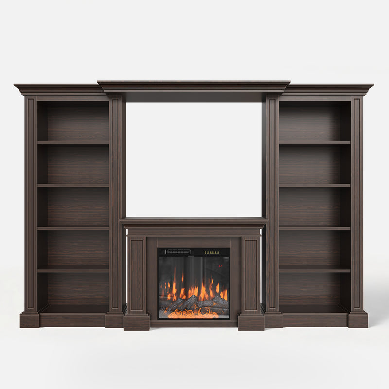 Traditional Entertainment Center with Built-In Electric Fireplace and Bookshelves