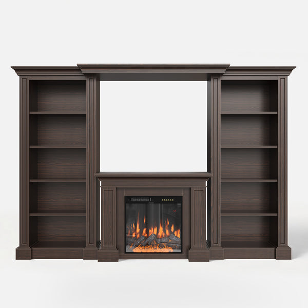 Traditional Entertainment Center with Built-In Electric Fireplace and Bookshelves