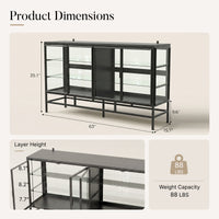 4-Door Display Cabinet with Glass Shelves and Iron Legs