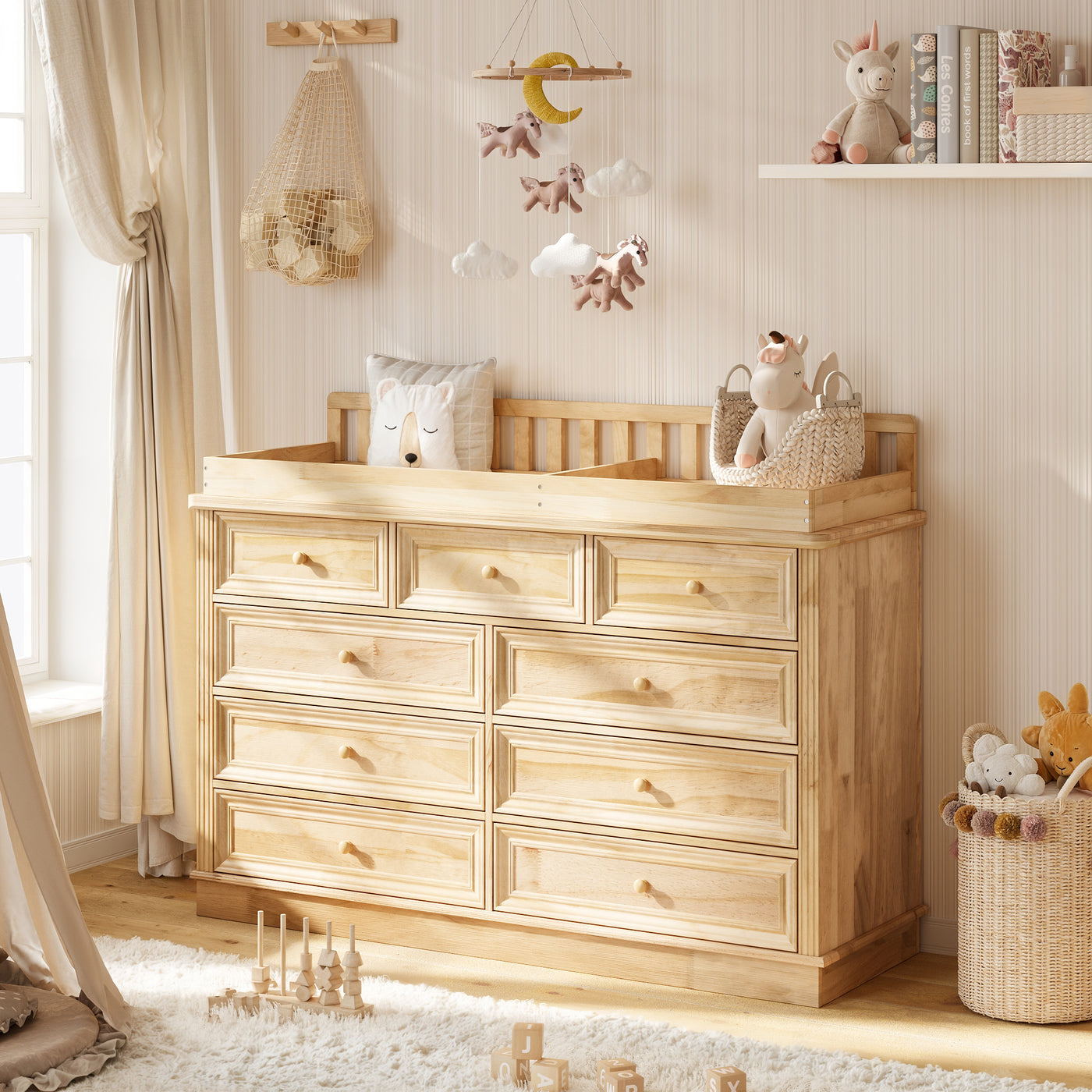 Solid Wood Changing Table with Drawers and Round Knob Handles