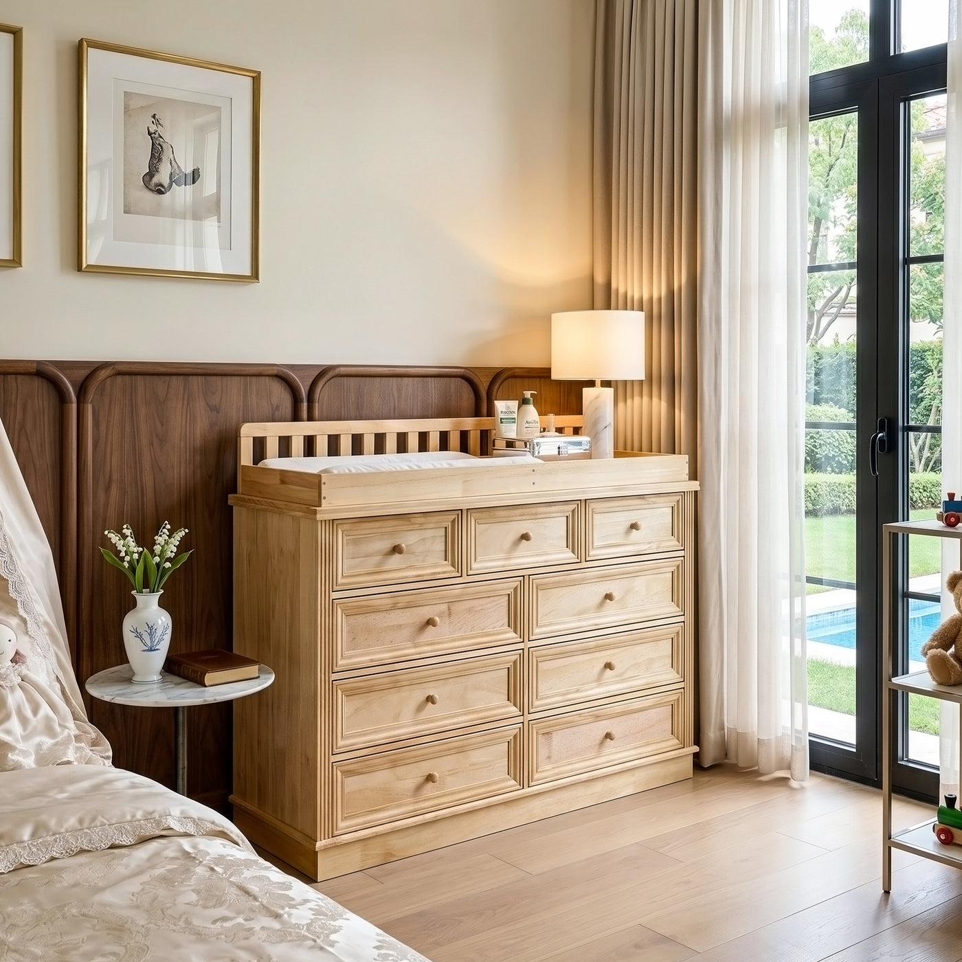 Solid Wood Changing Table with Drawers and Round Knob Handles