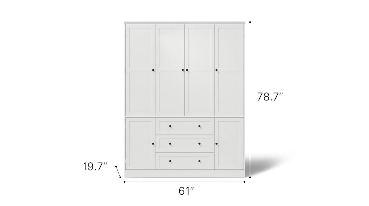 6-Door Wardrobe Armoire with Drawers - White