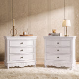 White Classic 3-Drawer Nightstand with Metal Handles, Set of 2