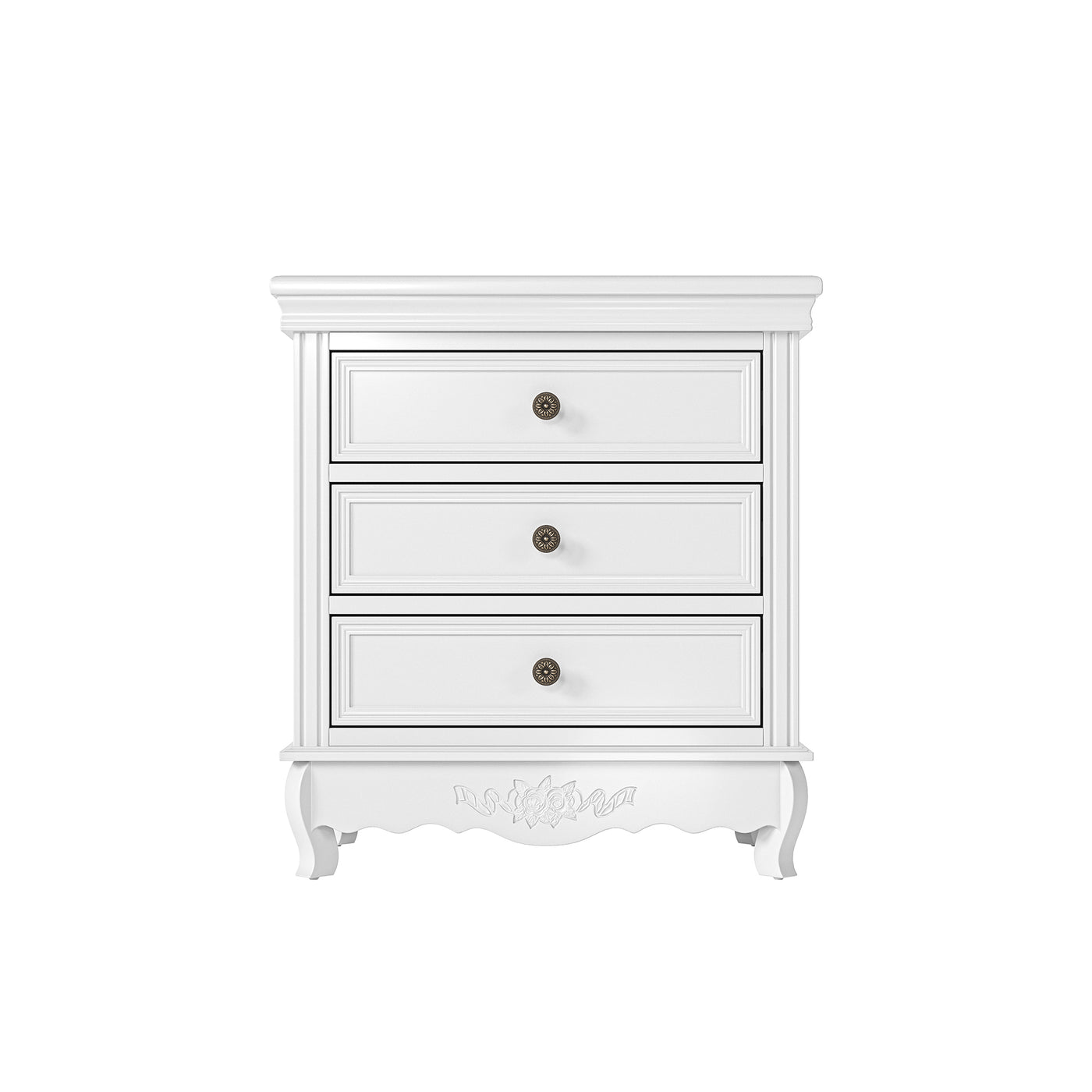 White Classic 3-Drawer Nightstand with Metal Handles