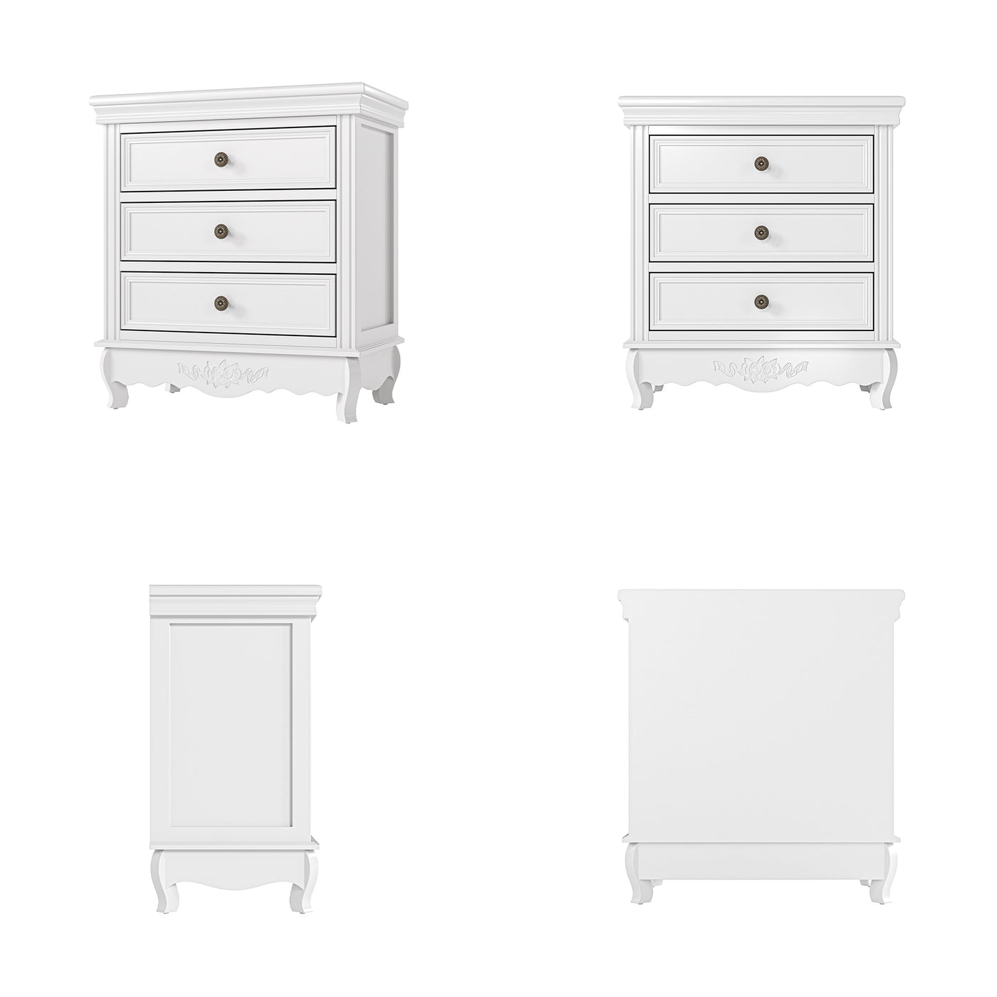 White Classic 3-Drawer Nightstand with Metal Handles