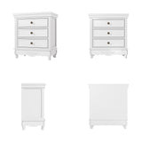 White Classic 3-Drawer Nightstand with Metal Handles, Set of 2
