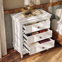 White Classic 3-Drawer Nightstand with Metal Handles