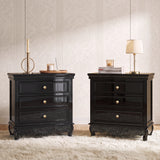 Black Classic 3-Drawer Nightstand with Metal Handles, Set of 2
