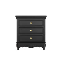 Black Classic 3-Drawer Nightstand with Metal Handles