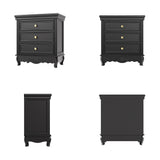 Black Classic 3-Drawer Nightstand with Metal Handles, Set of 2