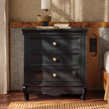 Black Classic 3-Drawer Nightstand with Metal Handles, Set of 2