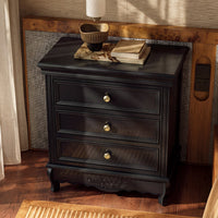 Black Classic 3-Drawer Nightstand with Metal Handles, Set of 2