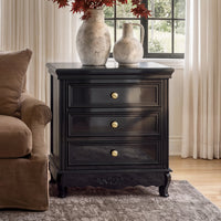 Black Classic 3-Drawer Nightstand with Metal Handles, Set of 2