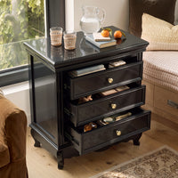 Black Classic 3-Drawer Nightstand with Metal Handles, Set of 2