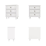 White Carved 3-Drawer Nightstand with Metal Handles