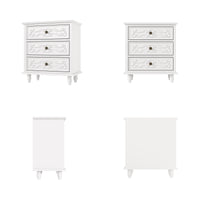 White Carved 3-Drawer Nightstand with Metal Handles