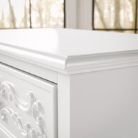 White Carved 3-Drawer Nightstand with Metal Handles