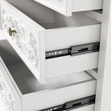White Carved 3-Drawer Nightstand with Metal Handles