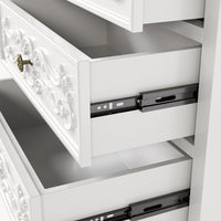 White Carved 3-Drawer Nightstand with Metal Handles