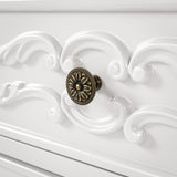 White Carved 3-Drawer Nightstand with Metal Handles