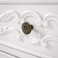 White Carved 3-Drawer Nightstand with Metal Handles