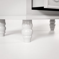 White Carved 3-Drawer Nightstand with Metal Handles