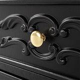 Black Carved 3-Drawer Nightstand with Metal Handles, Set of 2