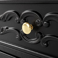 Black Carved 3-Drawer Nightstand with Metal Handles