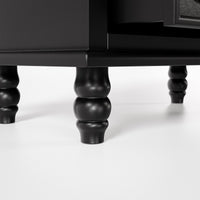 Black Carved 3-Drawer Nightstand with Metal Handles