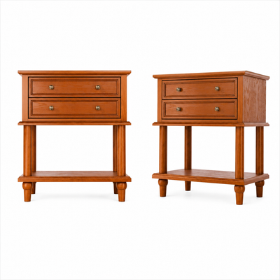 Walnut 2-Drawer Nightstand with Open Shelf, Set of 2