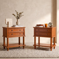 Walnut 2-Drawer Nightstand with Open Shelf, Set of 2