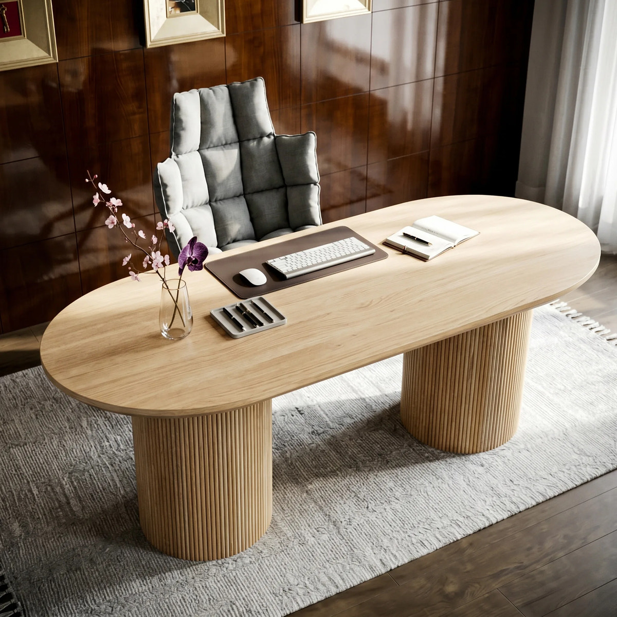 Solid Wood Round Pedestal Office Desk