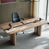 Rounded Edge Wood Grain Desk with Metal Frame